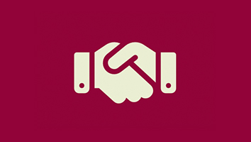 Text reading "Business Management" with two people shaking hands in the middle.