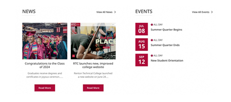 A screenshot of news on RTC's home page