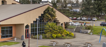 View of building I and the courtyard from the second floor of building J