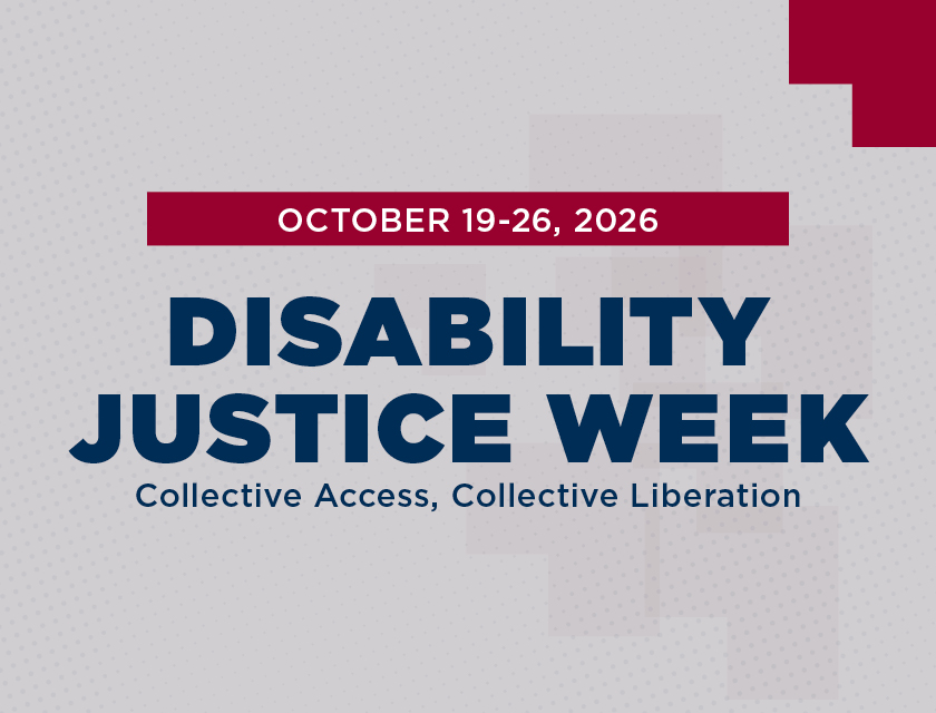 RTC email banner in blue color block with burgundy accents promoting Disability Justice Week. Subtitle reads Understanding and Supporting Anti-Ableism.