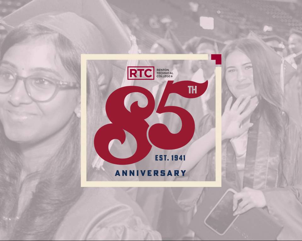 85th Year anniversary logo over graduates in the background