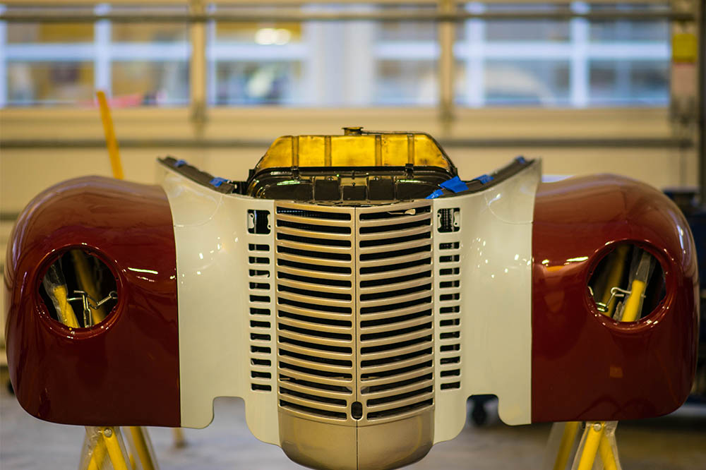 The front end of an automobile.