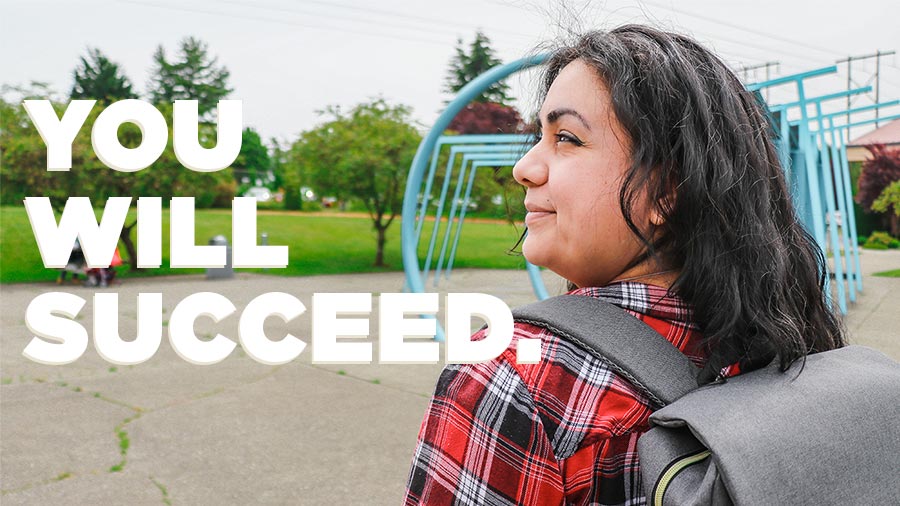 Female RTC student looking to the left; Text over picture says: You Will Succeed