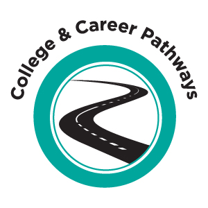 Logo for College and Career Pathways areas of study. Circular logo with a winding road in the middle. 