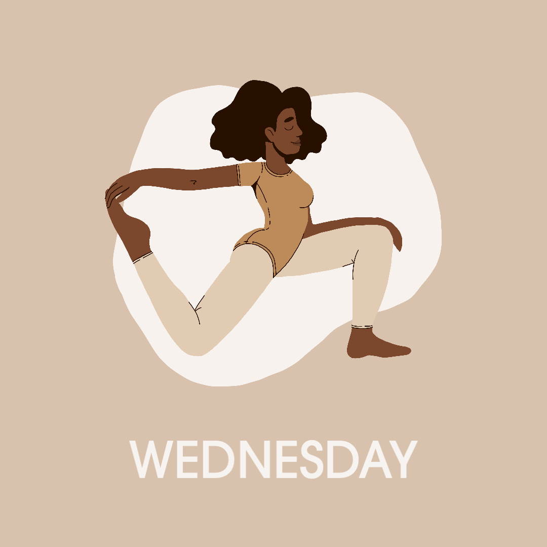 person doing yoga stretches, below it says Wednesday 