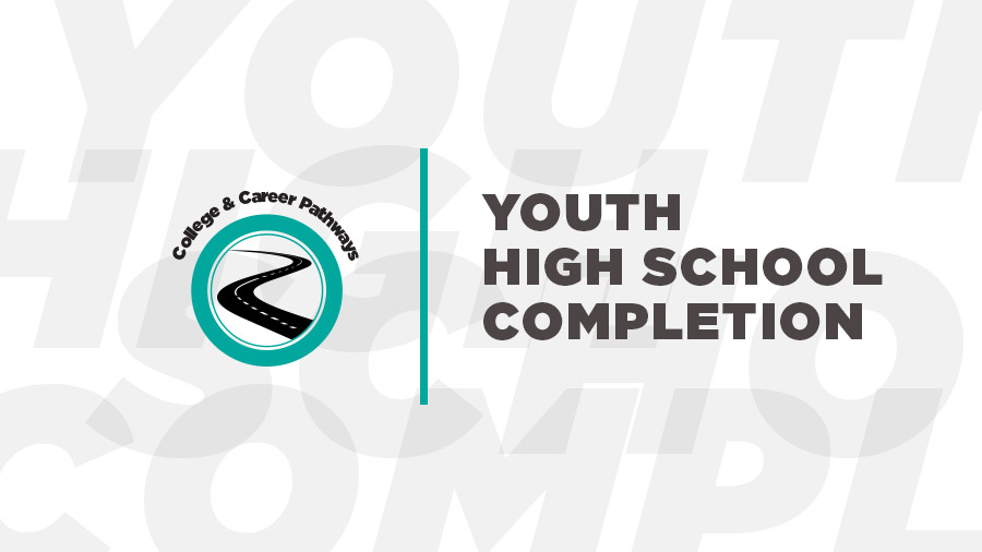 Text in photo says Youth High School Completion, CCP logo to the left