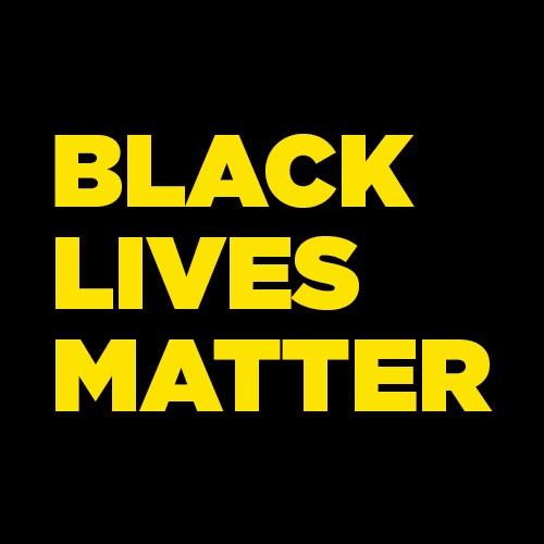 Black Lives Matter text in yellow over a black background