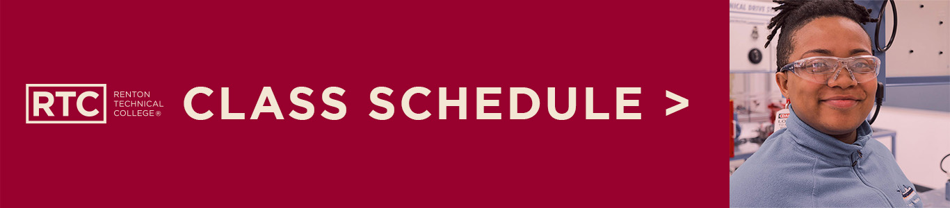 Text over image says Class Schedule, student with work goggles on smiling