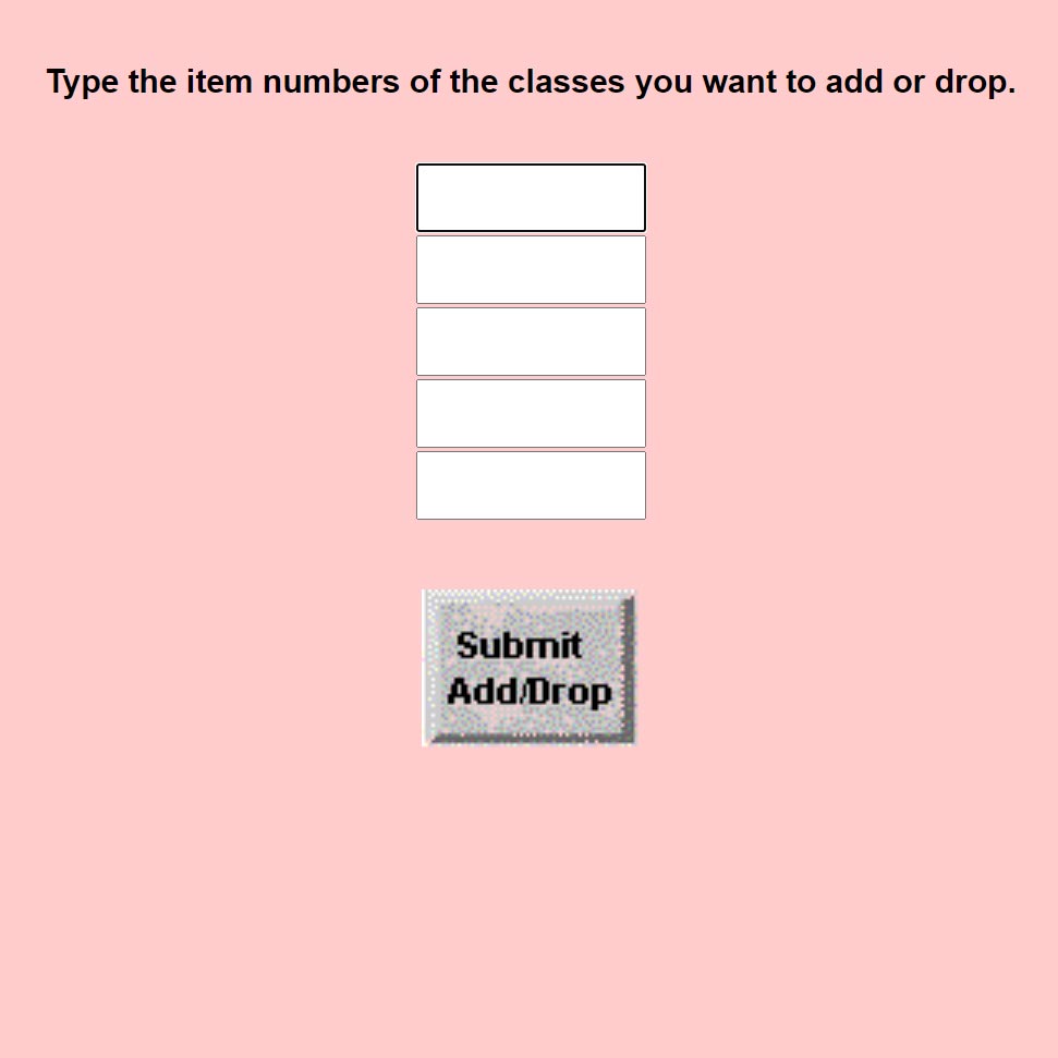 screenshot of the add/drop classes page