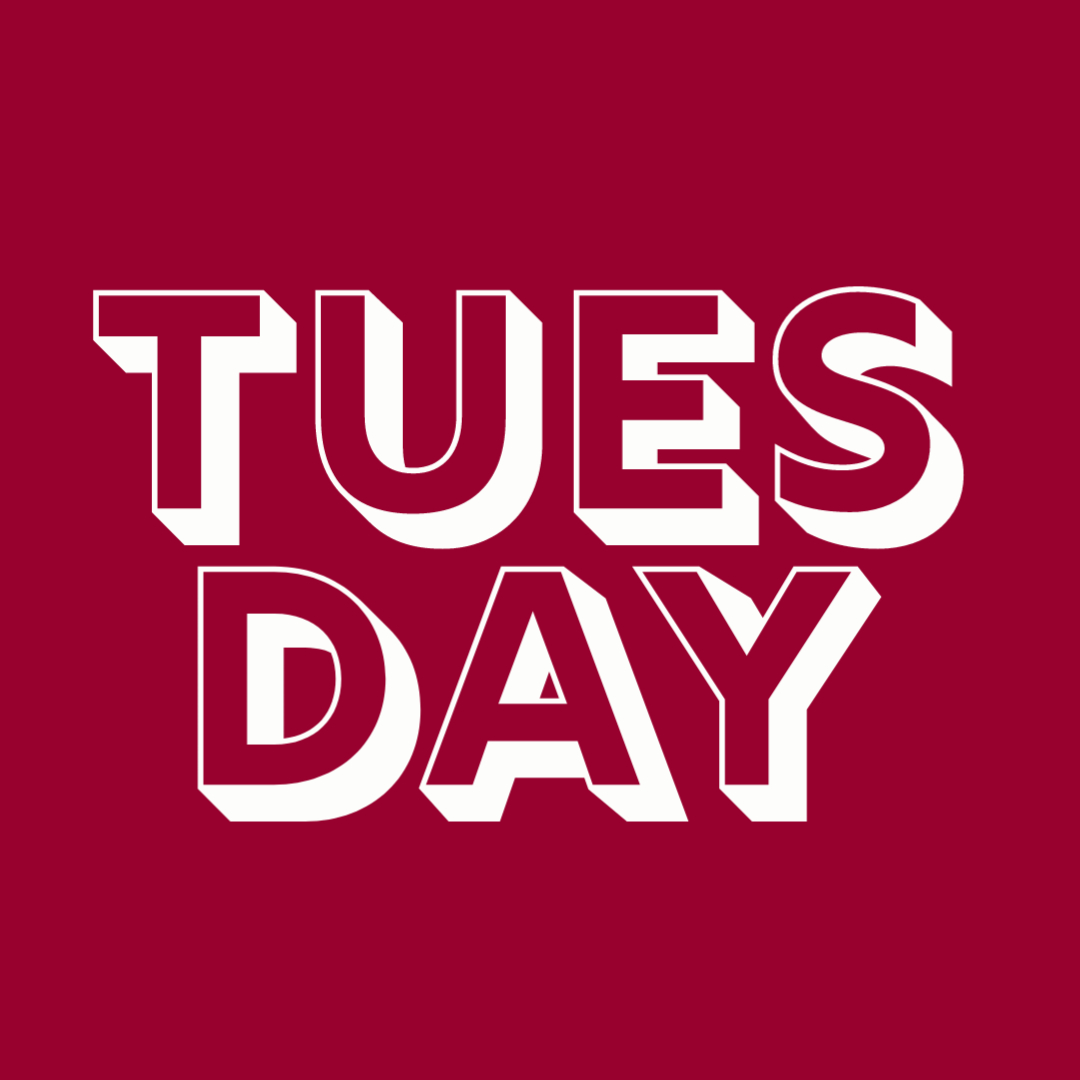 Text says Tuesday against red background